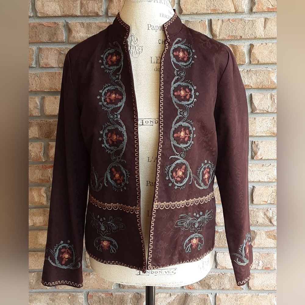 Coldwater Creek Dark Brocade Embroidered Blazer